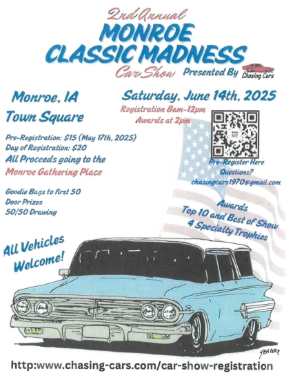 Car Show Saturday June 14th, 2025, Monroe Town Square 